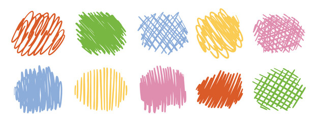 Obraz premium Colorful scribble backgrounds set. Hand drawn marker strokes. Abstract doodle textures for creative design