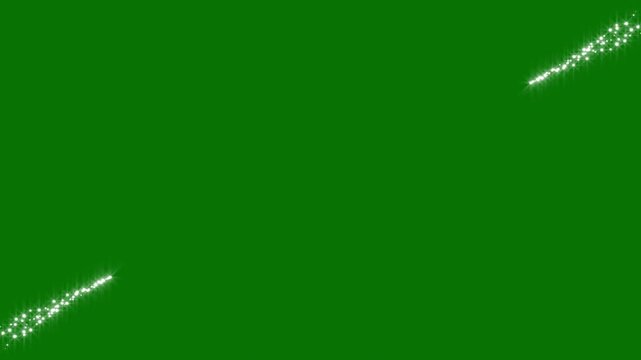 Luxury white glitter star sparkles line trail with magic dust, fast glittering star lines, shining light effects, doodle stars motion on green screen background, seamless 4k loop