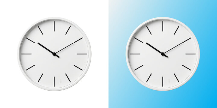 Modern white wall clock showing time for business and schedule management