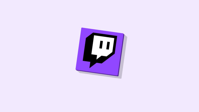 Twitch logo icon render featuring a black speech bubble on purple background. Editorial use only.