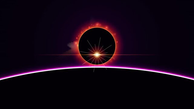 Abstract Solar Horizon Motion Graphic Loop with Futuristic Purple Grid Digital Aesthetic