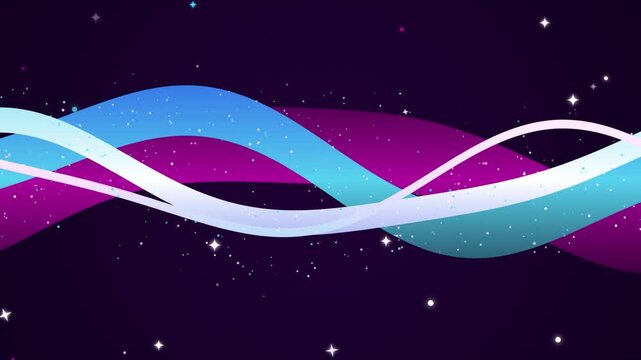 Glowing Neon Waves Animation with Particle Effects on Dark Space Background Video Loop