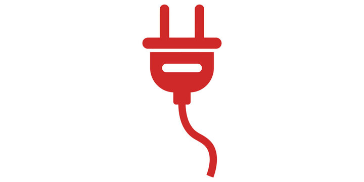 Electric power plug icon in red representing connection and energy supply.