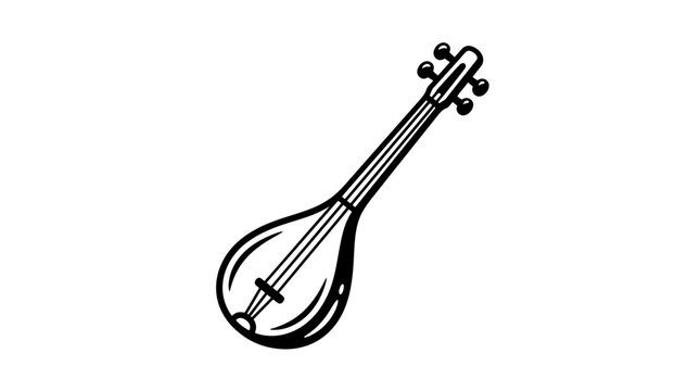 Diagonal mandolin or lute illustration in engraved style