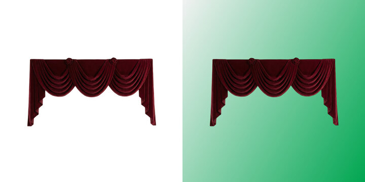 Red velvet theater curtain valance drapery isolated on transparent background