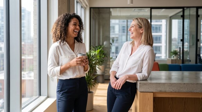 Women talking during office coffee break