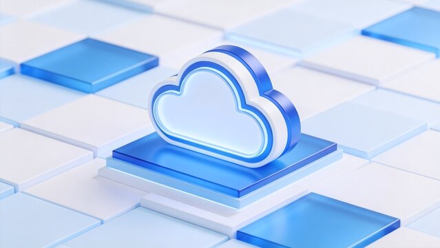 Blue cloud icon on layered squares