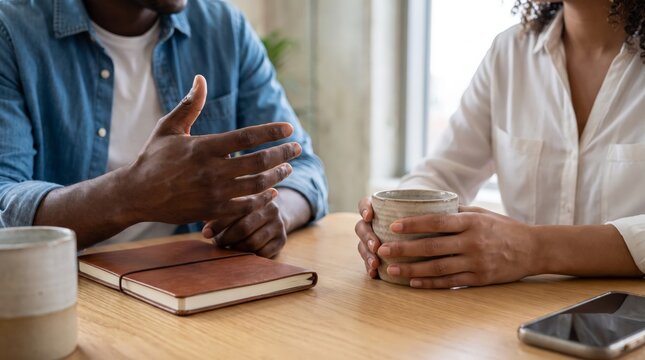 Business discussion over coffee at table