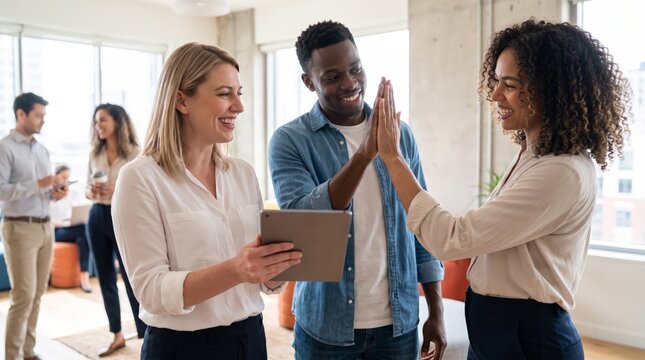Business team celebrating with high five