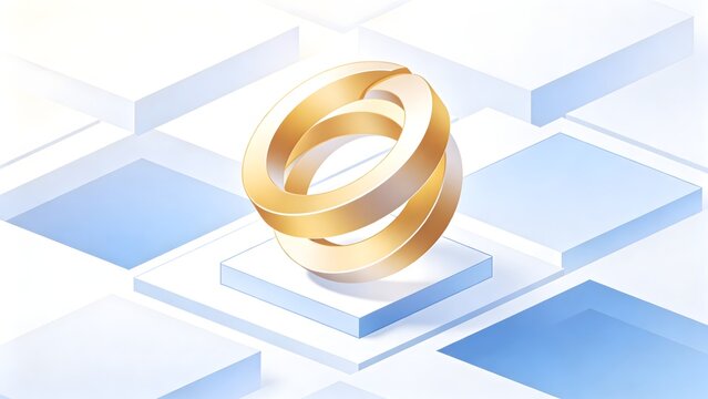 Golden interlocking rings on geometric blocks