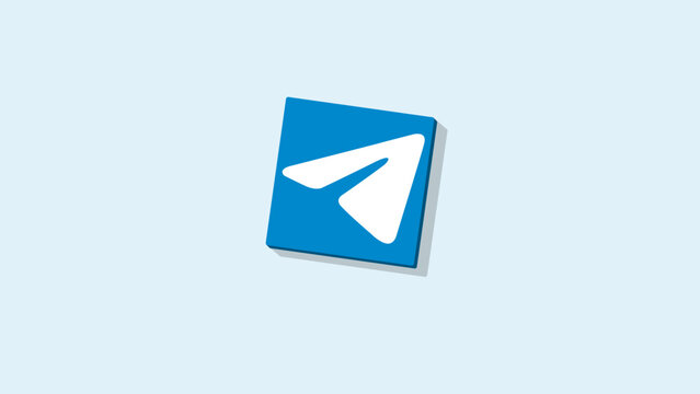 Telegram messenger app logo icon D render featuring the signature white paper plane on a blue square tile. Editorial use only.