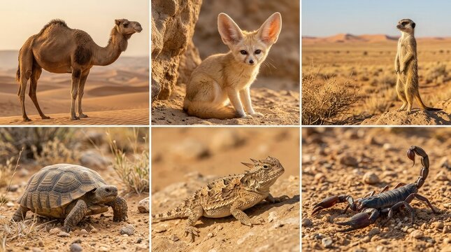 A diverse collection of desert animals exploring the resilience of life in arid environments and their unique adaptations
