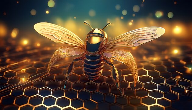 The Digital Hive Honey Bee Wing With Perfectly Focused Gold Circuitry Traces