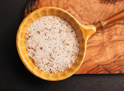 Seasoned salt made from rock salt, rosemary, and lemon