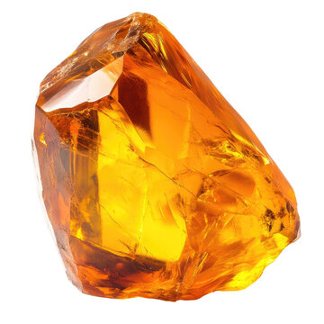 Close Up View of Polished Amber Gemstone with Golden Orange Color Faceted Surface and Natural Light