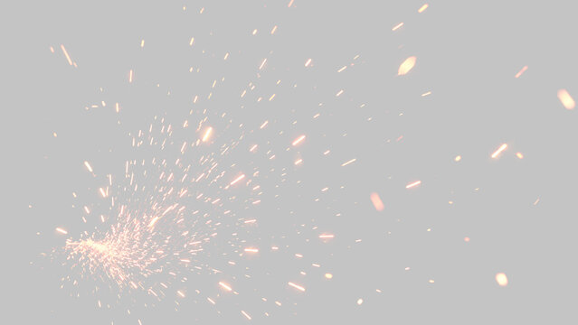 Spruzzo diagonale di scintille luminose e faville su sfondo trasparente. Getto di particelle incandescenti da saldatura per grafica PNG