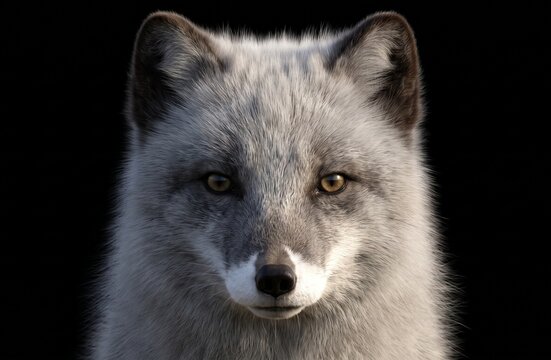 White fox head on black