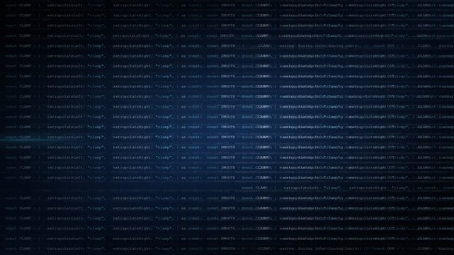 A pattern of repetitive programming code lines showing configuration settings for interpolation and easing functions, displayed in a dark blue code editor interface.