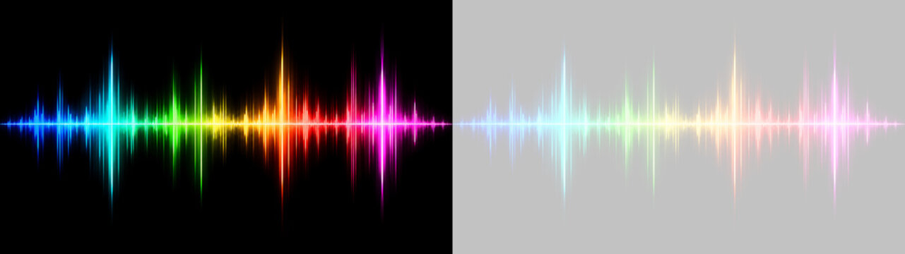 Spettro audio arcobaleno ed equalizzatore a onde sonore con effetto luce PNG