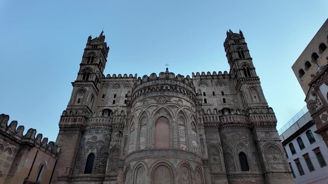 Palermo Cathedral, Sicilian architecture, low angle slow motion push in, Italy