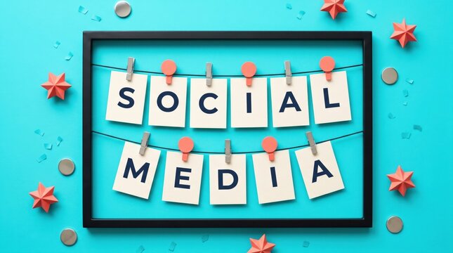 Social media concept with letter tiles on a decorative board