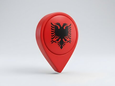 3d map location pin icon with the national flag of albania isolated on white background