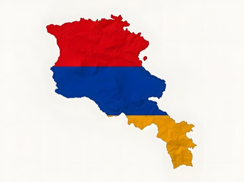 3d topographic map of armenia with national flag texture isolated on white background