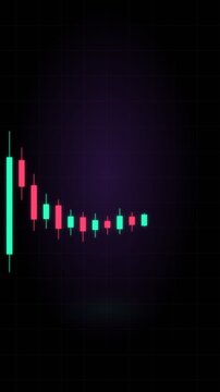 A sequence of red and green candlestick charts forming a downward trend, set against a dark grid pattern representing financial market decline.