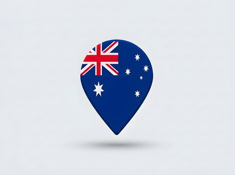 Australia flag icon in the shape of a map pointer pin