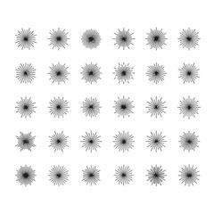 Obraz premium Set of 30 Black Sunburst Starburst Raysburst Elements, Hand Drawn Style, Isolated on White