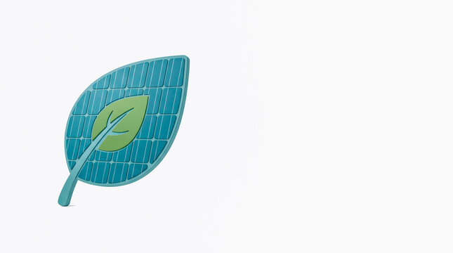 Green Leaf and Solar Energy Symbol Representing Renewable Power, Environmental Sustainability and Climate Protection