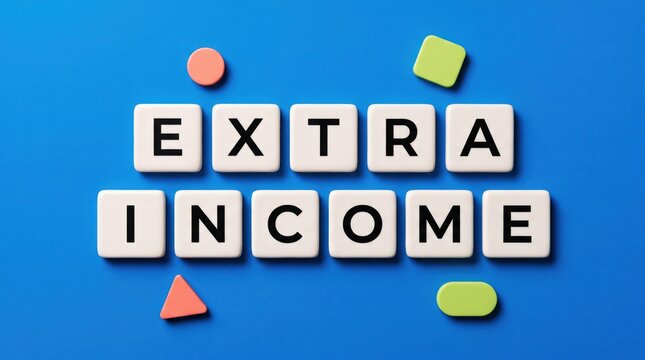 Extra income concept with colorful letter blocks on blue background