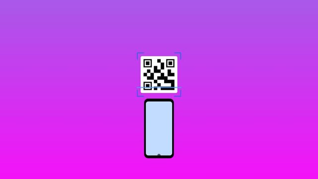 Smartphone scanning qr code sequence on pink background