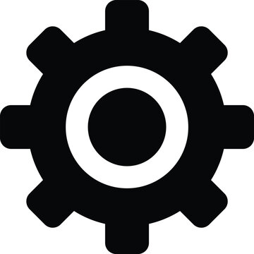 Black Gear Settings Icon with Circular Center and Solid Vector Design