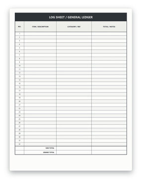 Blank business general ledger and log sheet template for organized financial record keeping documentation transparent background