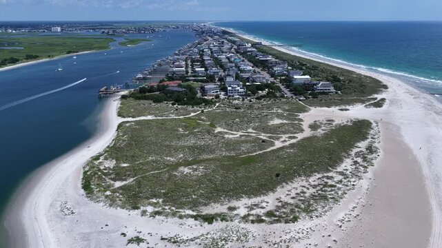 Aerial View of Wrightsville Beach NC Atlantic Coast Barrier Island and Beachfront