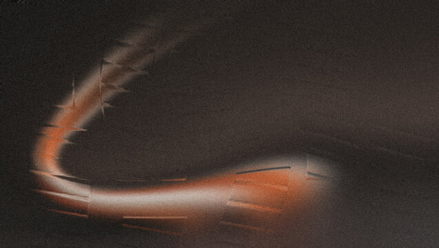 Dark grainy textural background, moody atmospheric digital backdrop, orange white blurred abstract form with soft ethereal glow, curved plushy-like