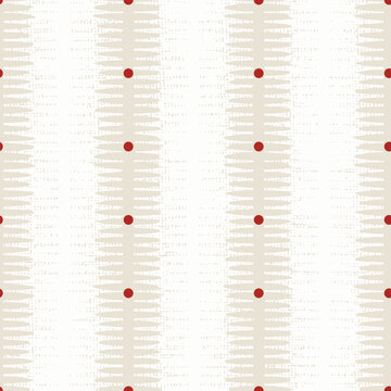 Pale vertical textured columns and sparse red dots repeat seamless pattern on cream, producing a delicate woven stripe with an understated handmade feel. Upholstery minimalist home decor