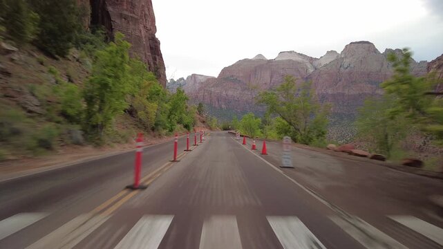 Driving Plate Zion National Park Mt Carmel Highway Southbound Multicam Set 23 Front View Utah Southwest USA