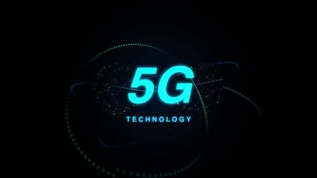 5G Technology Animation With Glowing Digital Particles And Rotating Futuristic Circular Orbit Graphi
