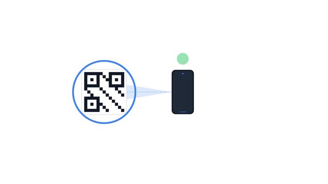 Smartphone scanning qr code animation sequence with success checkmark