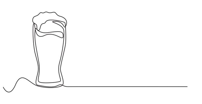 Self drawing animation one continuous line draw, logo, Abstract hand with two mugs, glass beer, Continuous line drawing beer glass, bottle, one line art, minimalist drink icons video, 4K videos