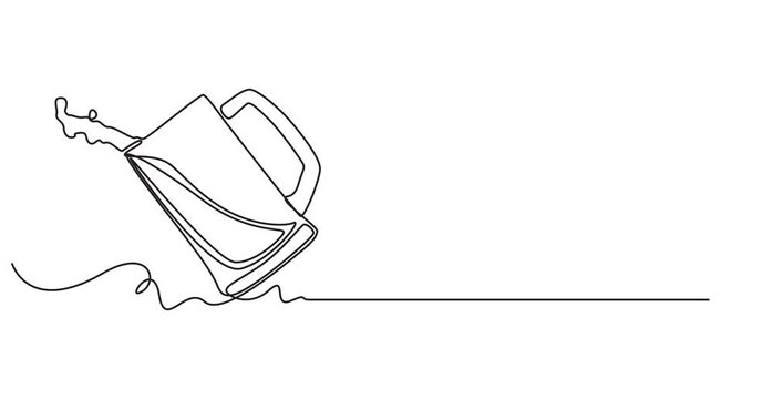 Self drawing animation one continuous line draw, logo, Abstract hand with two mugs, glass beer, Continuous line drawing beer glass, bottle, one line art, minimalist drink icons video, 4K videos