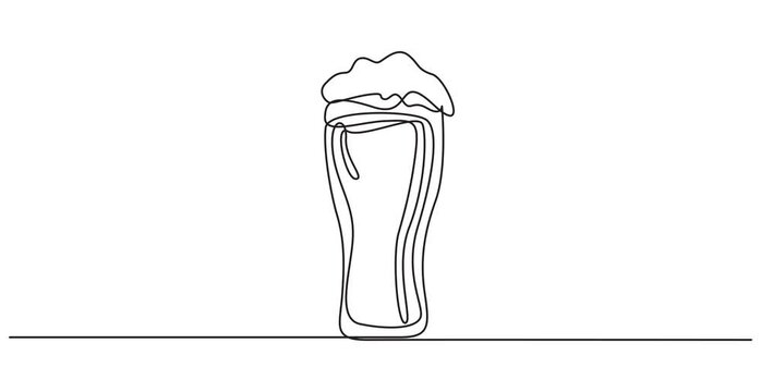 Self drawing animation one continuous line draw, logo, Abstract hand with two mugs, glass beer, Continuous line drawing beer glass, bottle, one line art, minimalist drink icons video, 4K videos