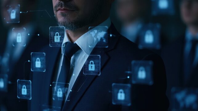 Cybersecurity Professional with Digital Lock Network Overlay