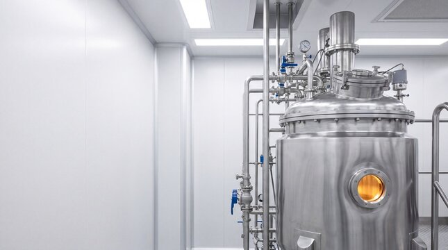 Stainless Steel Biopharmaceutical Bioreactor Vessel in Cleanroom Facility