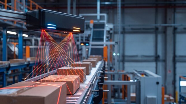 Industrial AI Vision Sensor Scanning Automated Warehouse Logistics Line