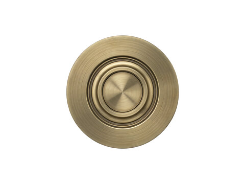 Modern brass colored circular decorative metal plate with concentric rings transparent background