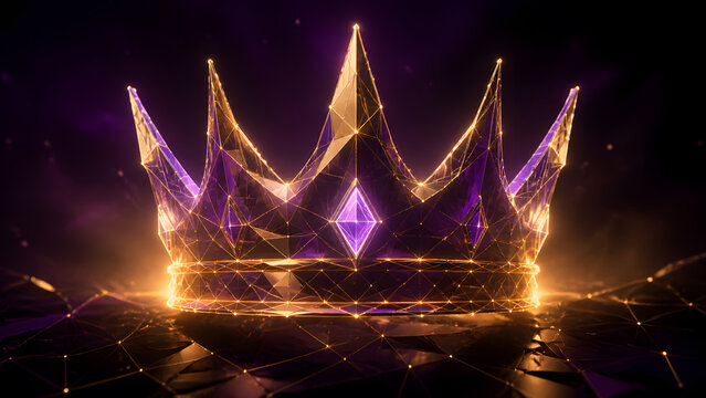 glowing digital royal crown symbol representing king leadership luxury power and monarchy achievement technology background