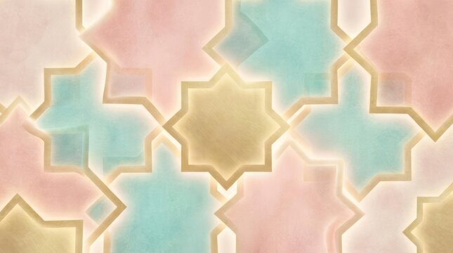Pastel geometric Islamic star pattern background texture.